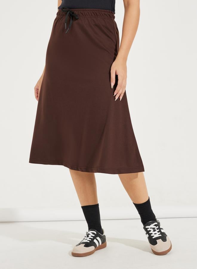 Styli Basic Knit Midi Skirt with Drawstring  - Image 2