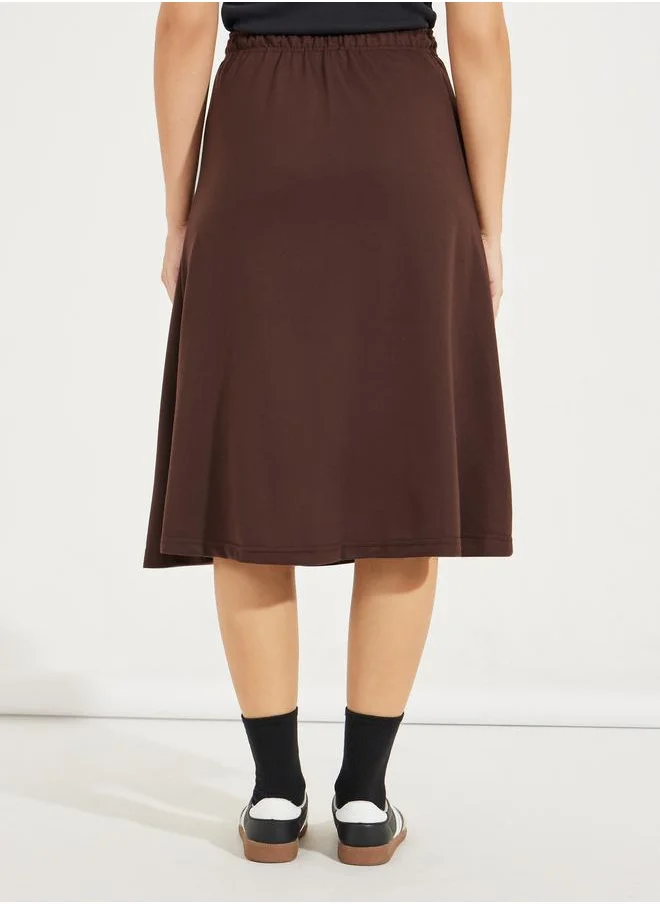 Styli Basic Knit Midi Skirt with Drawstring