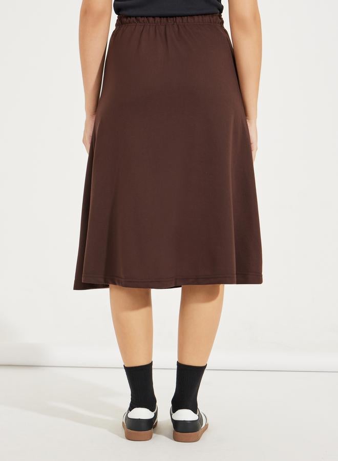 Styli Basic Knit Midi Skirt with Drawstring  - Image 4