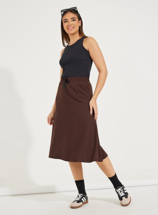 Styli Basic Knit Midi Skirt with Drawstring  - Image 1