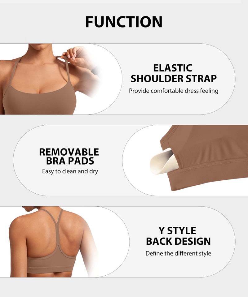 MIRITY Padded Y-Back Sports Bra for Women - Racerback Low ImpactYoga Workout Top with Spaghetti Strap Pack of 3 - Image 5