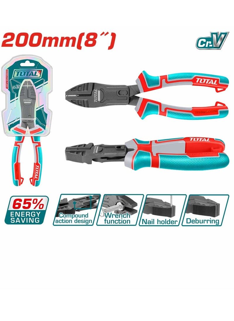 TOTAL - Total Compound Action Combination Pliers 65% saving energy 8inch 200 mm THTC510806 - Image 1