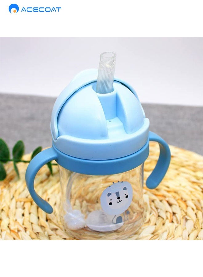 ايسكوت أكواب شرب للأطفال الصغار، سعة 250 مل، مقاومة للسقوط، مانعة لتسرب الماء بزاوية 360 درجة، مزودة بقشة مرجحة، كوب بمقابض، زجاجة مياه بفوهة ناعمة، كوب تعليمي مع علامات متدرجة (أزرق) - Image 1