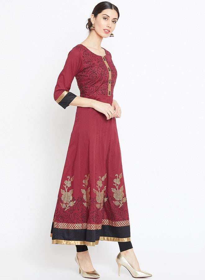 WineRed Maroon Printed Anarkali Kurta for Women - Image 3