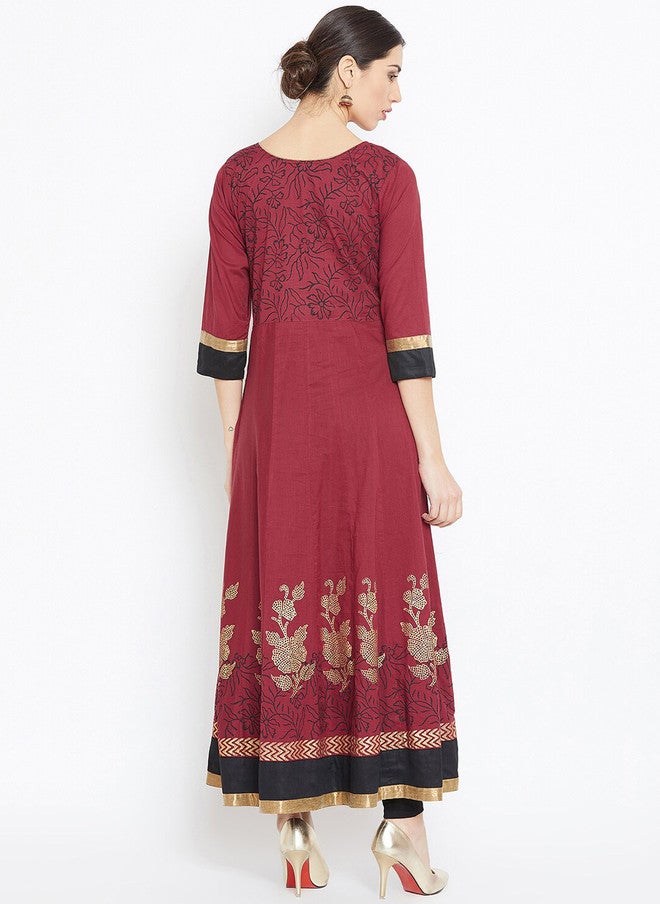 WineRed Maroon Printed Anarkali Kurta for Women - Image 5