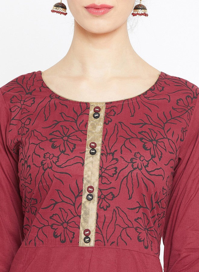 WineRed Maroon Printed Anarkali Kurta for Women - Image 2