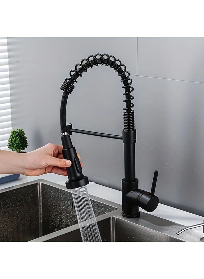 Black Spring Pull Down Kitchen Faucet Single Hole Installation Polished Chrome Finish - Image 2