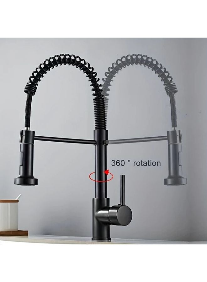 Black Spring Pull Down Kitchen Faucet Single Hole Installation Polished Chrome Finish - Image 4