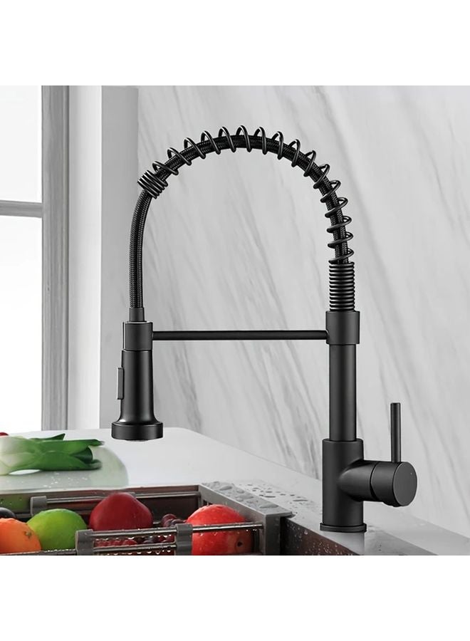 Black Spring Pull Down Kitchen Faucet Single Hole Installation Polished Chrome Finish - Image 3