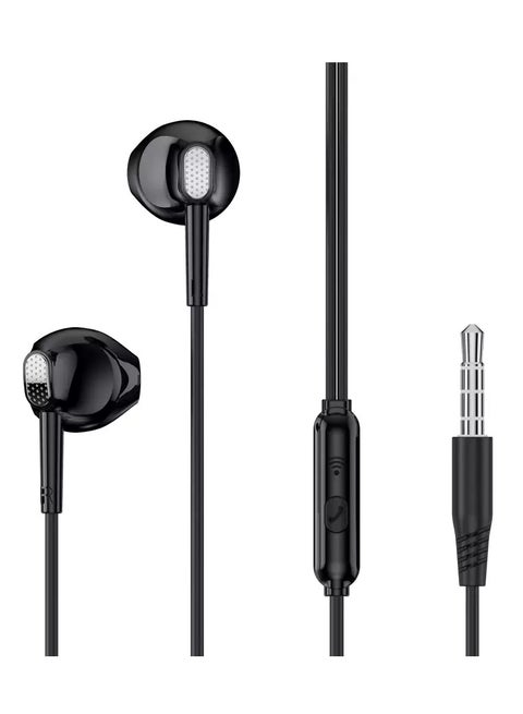 سماعات أذن سلكية EP52 مع مقبس صوت 3.5 مم، صوت ستيريو عالي الجودة، ميكروفون مدمج، كابل سيليكون مرن، متوافقة مع الهواتف الذكية ومشغلات MP3/MP4 وأجهزة الكمبيوتر المحمولة وأجهزة التلفزيون - أسود