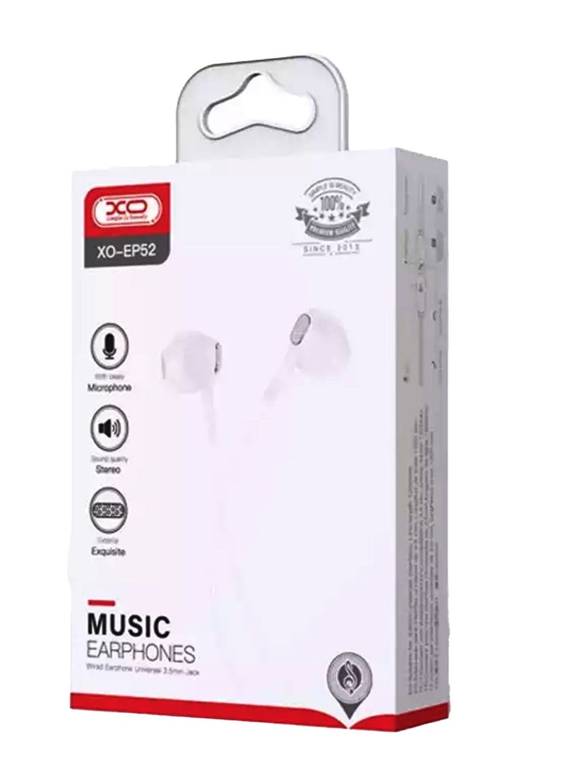 XO EP52 In Ear Wired Earphones with 3.5mm Audio Jack , High Quality Stereo Sound, Built in Microphone, Flexible Silicone Cable, Compatible with Smartphones, MP3/MP4 Players, Laptops & TVs - White - Image 4