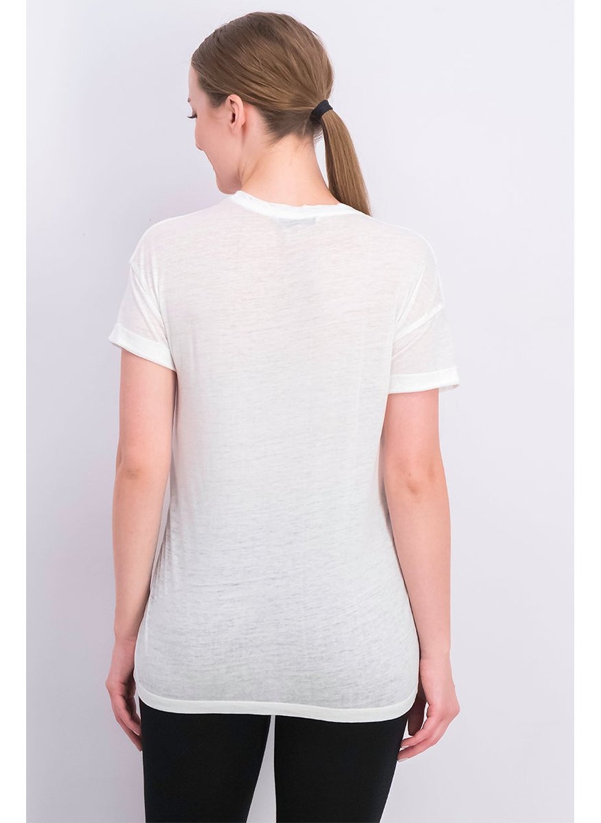 Stradivarius - Women Round Neck Short Sleeve Graphic T-shirt, White - Image 1