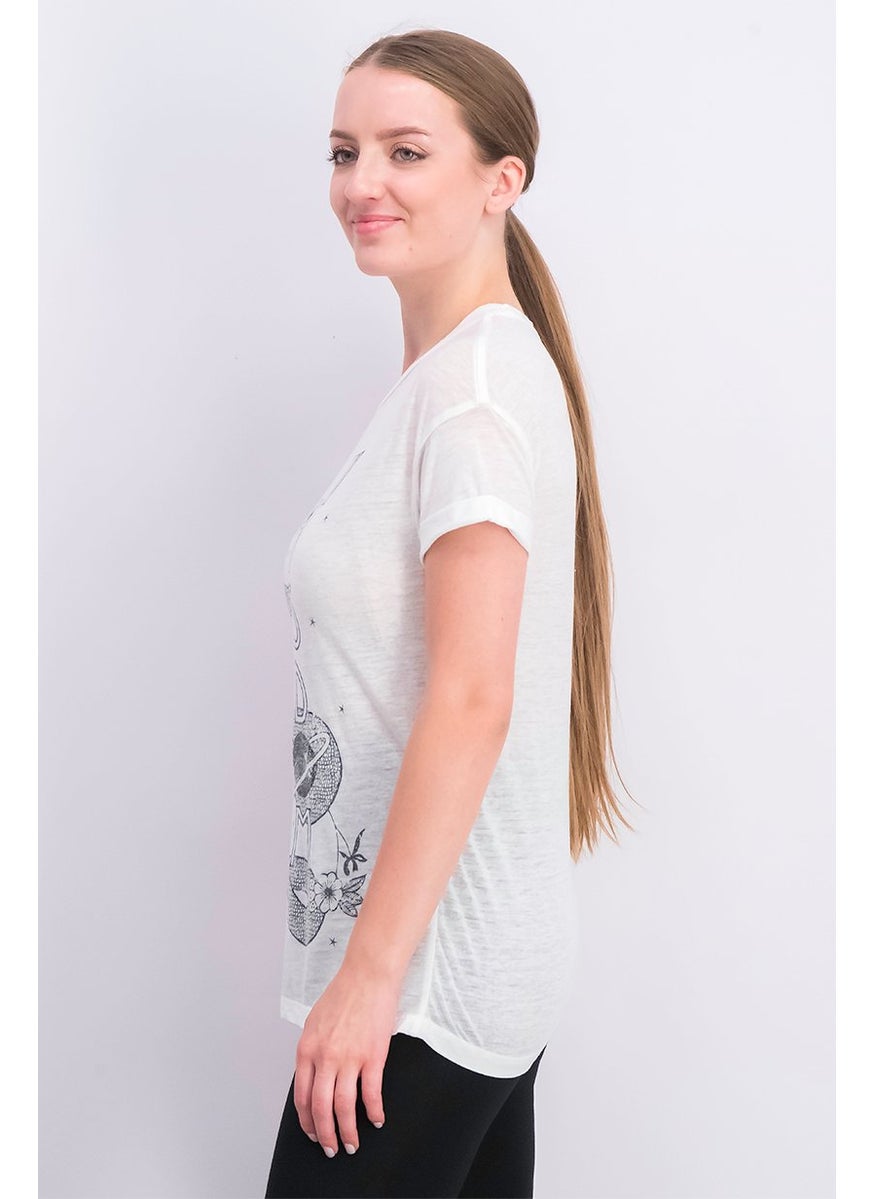 Stradivarius - Women Round Neck Short Sleeve Graphic T-shirt, White - Image 1