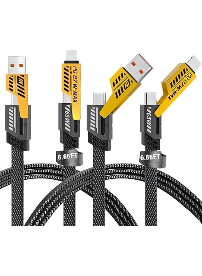 X-Plus 4 in 1 Fast Charging Cable, Transferring Data, 6.65 Ft, Braided Cable 65W, USB C USB A and IP, Multiple Charging Cable for Phone/Pad/More - Image 1