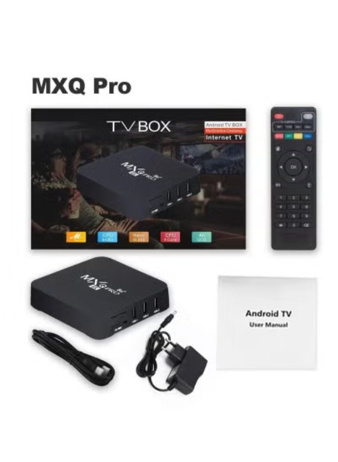 MXQ Pro 5G Android TV Box 4K Ultra HD Media Player | Quad-Core Processor with 5G WiFi for Faster Streaming | Android OS with Google Play Support | HDMI & USB Ports for TV, Projectors, and External Devices | Turn Any TV into a Smart Entertainment Hub for Movies, Games, IPTV & YouTube