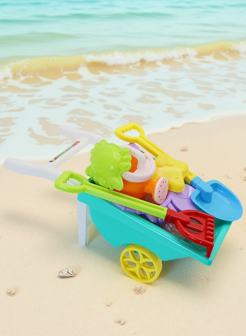 EASY FUTURE Beach Sand Toys Set Two Wheel Hand Cart Complete Sand Toys Digging Shovel Rake Animal Molds Sieve Watering Can Smooth Edge Outdoor Backyard Sandbox Pretend Construction Play Kit NO.1905 - Image 1