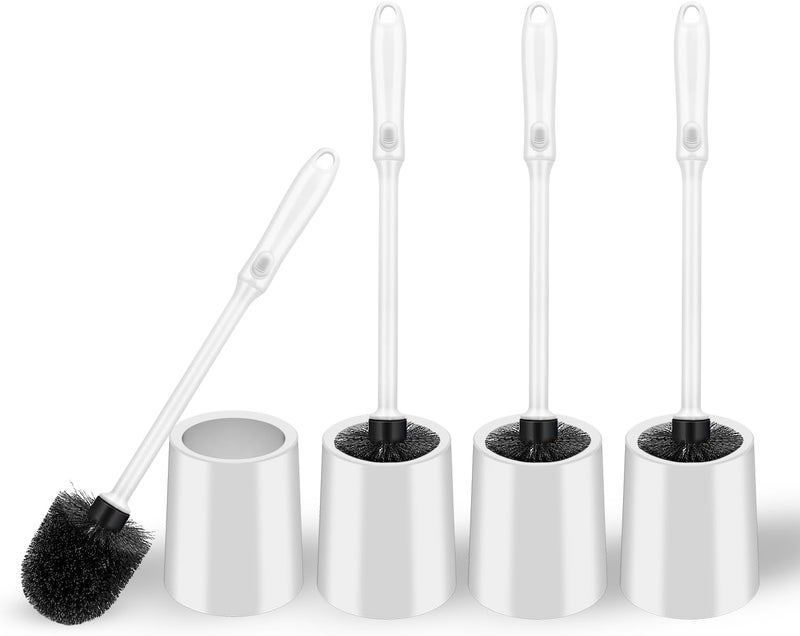 AONEZ Toilet Brush and Holder Set, 4 Pack Long Handle Non-Slip Grip Toilet Bowl Brush​, Hard Toilet Brush, Deep Cleaning for Bathroom, Easy to Assemble White - Image 1