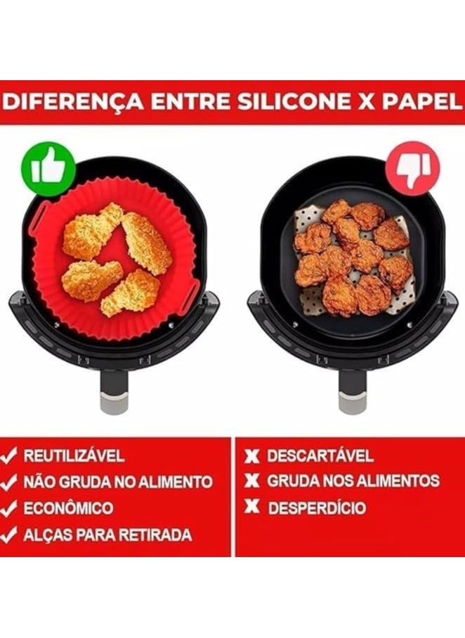 Generic Set of 6 Silicone Air Fryer Pans, Food Safe and Heat Resistant, Reusable Air Fryer Oven Accessories, Non-Stick Bakeware, Replacement Basket for Flammable Parchment Paper Liners (Red)  - Image 4