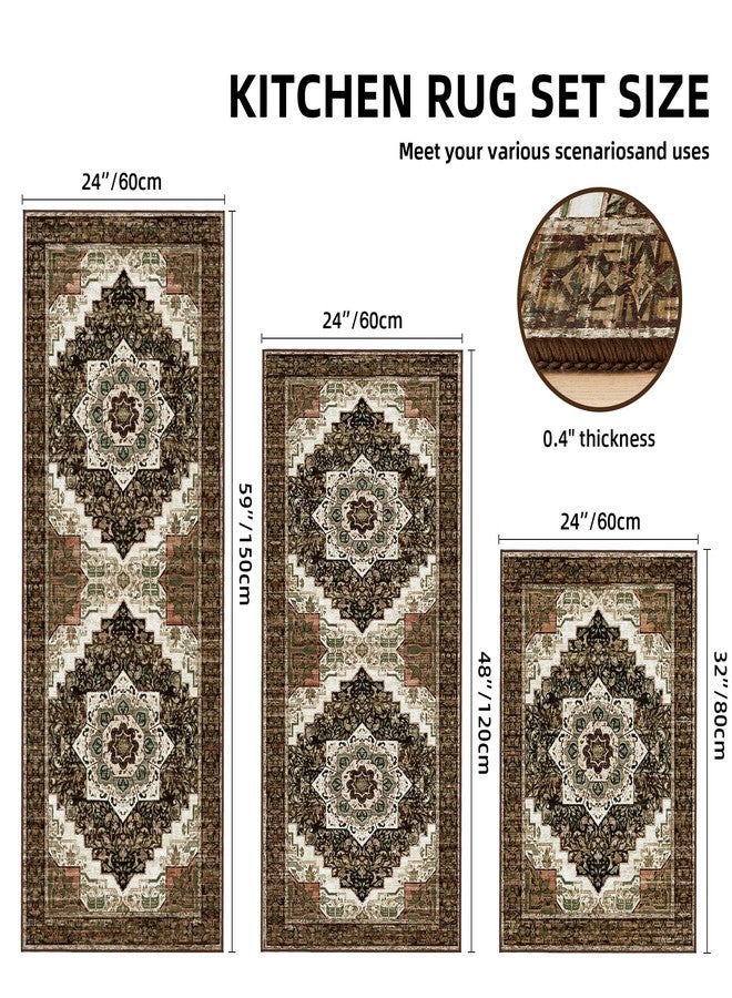 Tritard Non Slip Kitchen Rugs Sets of 3 Washable Boho Kitchen Mats for Floor Vintage Farmhouse Kitchen Rug Soft Runner Rug for Hallway, Laundry Room, Indoor Entryway, 24"x32"+24"x48"+24"x59", Brown - Image 3