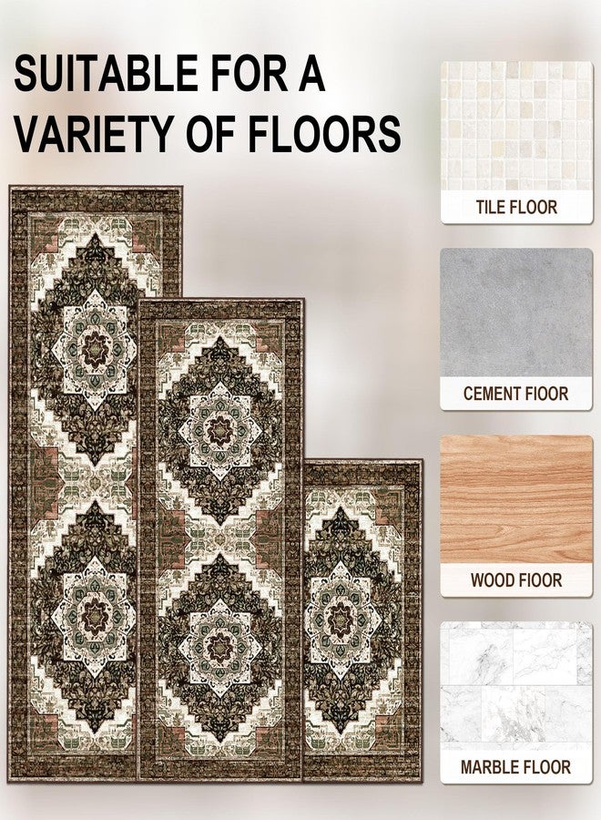Tritard Non Slip Kitchen Rugs Sets of 3 Washable Boho Kitchen Mats for Floor Vintage Farmhouse Kitchen Rug Soft Runner Rug for Hallway, Laundry Room, Indoor Entryway, 24"x32"+24"x48"+24"x59", Brown - Image 5