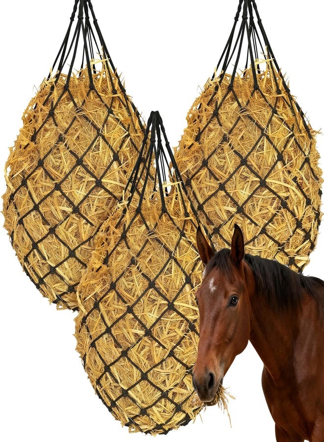 Ajerg أكياس تبن متينة من أجيرج، 3 قطع، لتغذية الخيول ببطء - شبكة تبن معلقة كبيرة 47 بوصة للخيول والماعز والأغنام، مع أحزمة وخطافات للحظيرة والسياج والمقطورة - Image 1