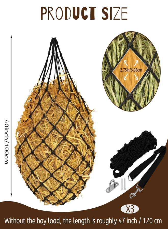 Ajerg أكياس تبن متينة من أجيرج، 3 قطع، لتغذية الخيول ببطء - شبكة تبن معلقة كبيرة 47 بوصة للخيول والماعز والأغنام، مع أحزمة وخطافات للحظيرة والسياج والمقطورة - Image 2