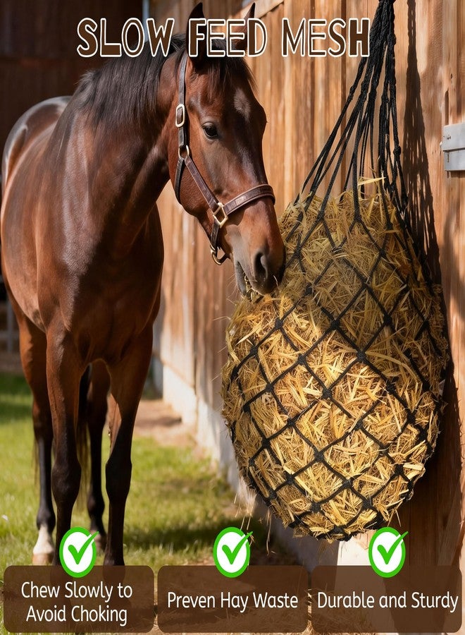 Ajerg أكياس تبن متينة من أجيرج، 3 قطع، لتغذية الخيول ببطء - شبكة تبن معلقة كبيرة 47 بوصة للخيول والماعز والأغنام، مع أحزمة وخطافات للحظيرة والسياج والمقطورة - Image 3