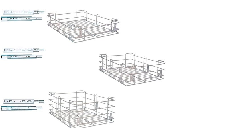 BLOO BASKET BLOO BASKET 202 Stainless Steel Modular Kitchen Basket Rectangular Sheet Wire Size 4 Plain 6 Plain 8 Plain Set of 3 WITH CHANNEL 20 INCH WIDTH 20 INCH DEPTH  - Image 1