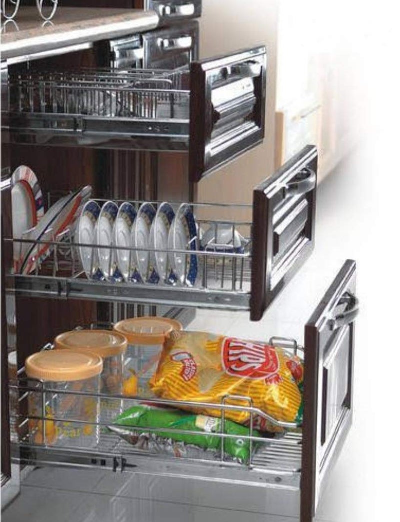 BLOO BASKET BLOO BASKET 202 Stainless Steel Modular Kitchen Basket Rectangular Sheet Wire Size 4 Plain 6 Plain 8 Plain Set of 3 WITH CHANNEL 20 INCH WIDTH 20 INCH DEPTH  - Image 5