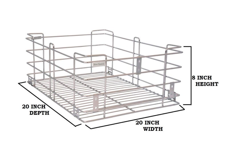 BLOO BASKET BLOO BASKET 202 Stainless Steel Modular Kitchen Basket Rectangular Sheet Wire Size 4 Plain 6 Plain 8 Plain Set of 3 WITH CHANNEL 20 INCH WIDTH 20 INCH DEPTH  - Image 4