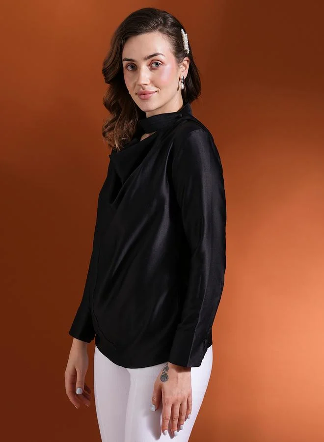 globus Solid Satin Cowl Neck Top