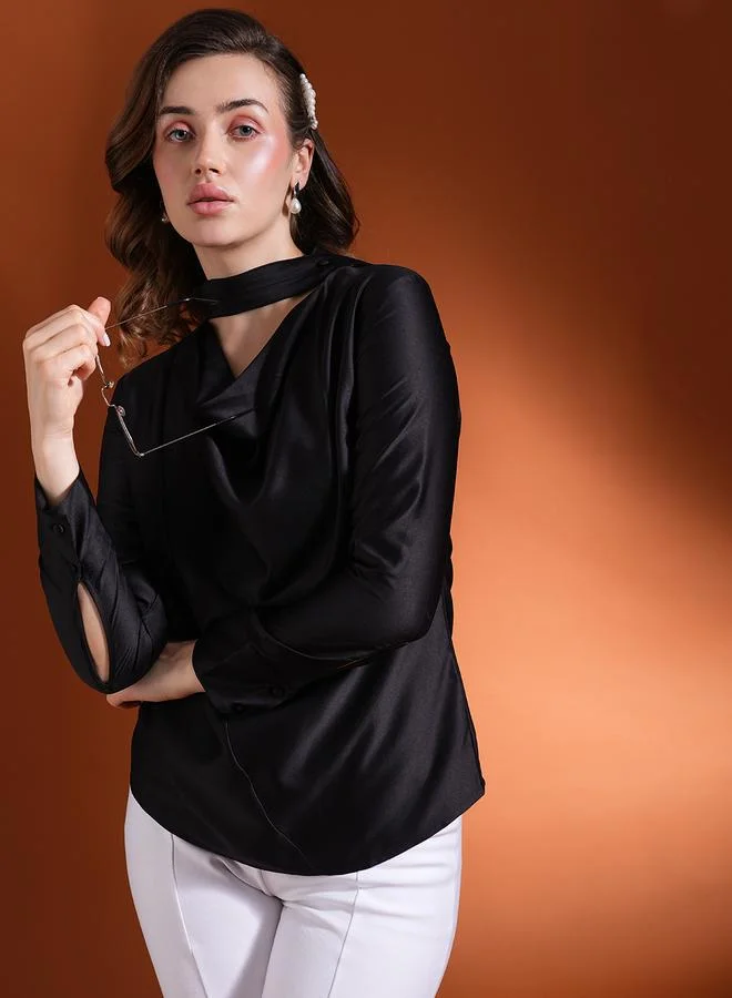globus Solid Satin Cowl Neck Top