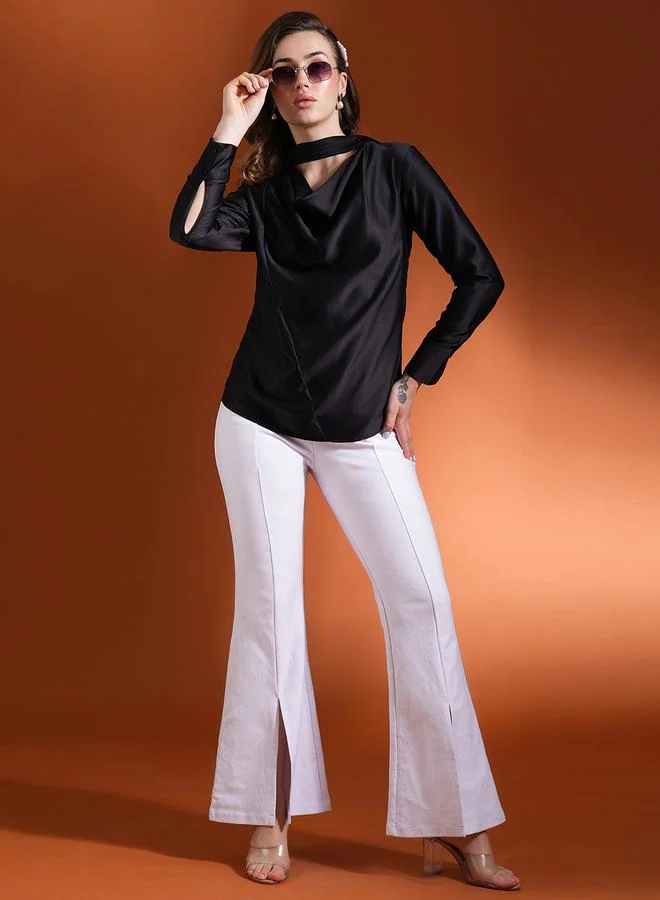 globus Solid Satin Cowl Neck Top