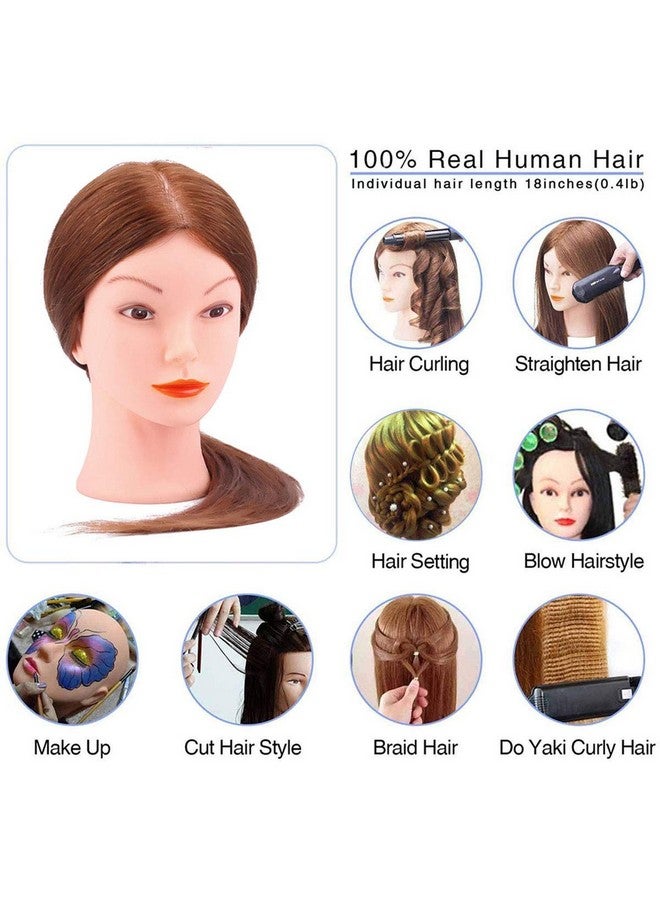TopDirect Mannequin Head with 100% Human Hair, TopDirect 18" Dark Brown Real Hair Cosmetology Mannequin Head Hair Styling Hairdressing Practice Training Doll Head with Clamp Holder and Tools - Image 5