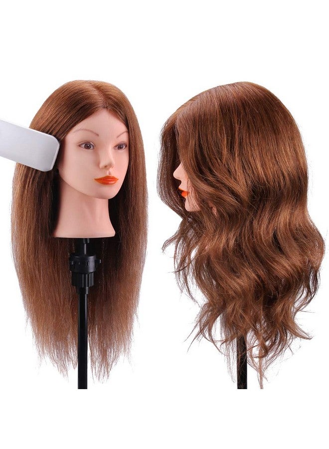 TopDirect Mannequin Head with 100% Human Hair, TopDirect 18" Dark Brown Real Hair Cosmetology Mannequin Head Hair Styling Hairdressing Practice Training Doll Head with Clamp Holder and Tools - Image 3
