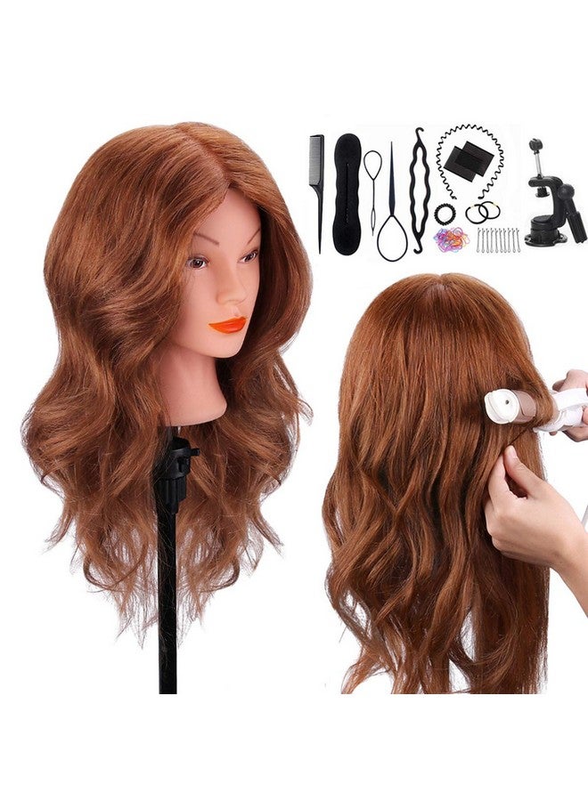 TopDirect Mannequin Head with 100% Human Hair, TopDirect 18" Dark Brown Real Hair Cosmetology Mannequin Head Hair Styling Hairdressing Practice Training Doll Head with Clamp Holder and Tools - Image 1