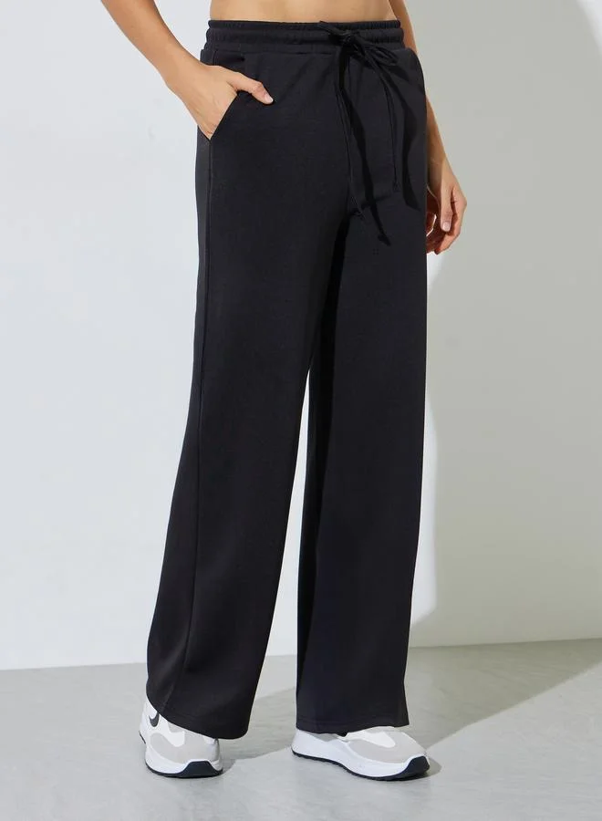 Styli Black Wide Leg Drawstring Joggers