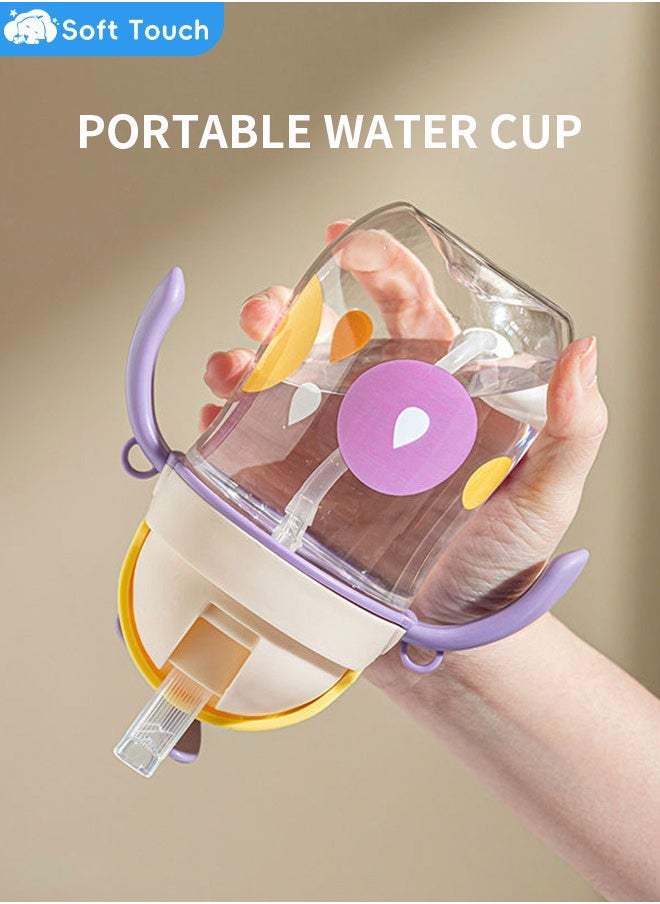Soft Touch - Baby Straw Bottle Toddler Water Bottle Sippy Cup for Baby 6-12 Months Baby Straw Cup Sipper Bottle for Kids with Handles 300ml (Purple) - Image 1