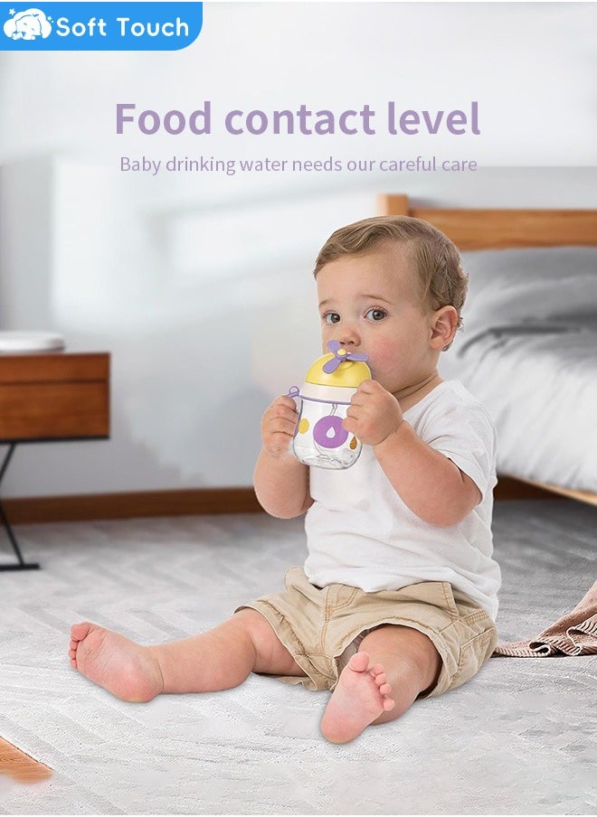 Soft Touch - Baby Straw Bottle Toddler Water Bottle Sippy Cup for Baby 6-12 Months Baby Straw Cup Sipper Bottle for Kids with Handles 300ml (Purple) - Image 1