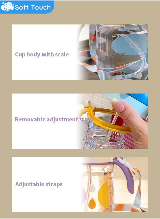 Soft Touch - Baby Straw Bottle Toddler Water Bottle Sippy Cup for Baby 6-12 Months Baby Straw Cup Sipper Bottle for Kids with Handles 300ml (Purple) - Image 1
