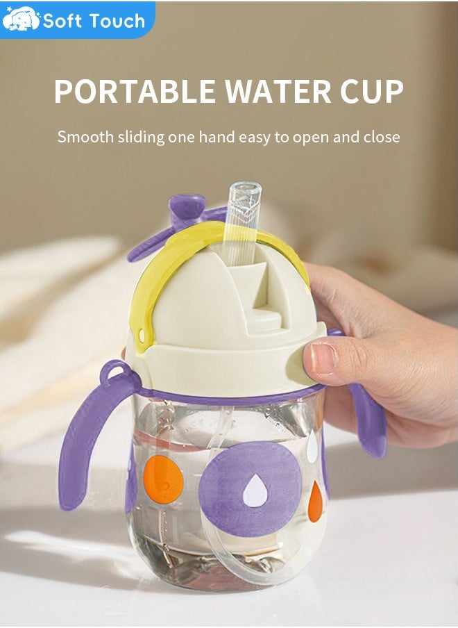 Soft Touch - Baby Straw Bottle Toddler Water Bottle Sippy Cup for Baby 6-12 Months Baby Straw Cup Sipper Bottle for Kids with Handles 300ml (Purple) - Image 1