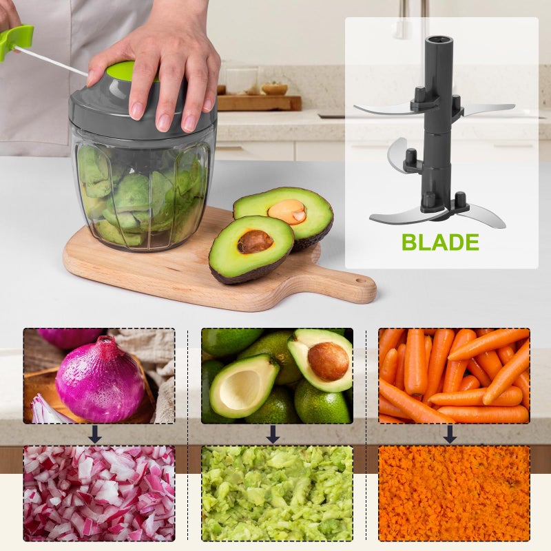 MAMICOOKER Manual Food Processor Vegetable Chopper, Portable Hand Pull String Garlic Mincer Onion Cutter for Veggies, Ginger, Fruits, Nuts, Herbs, etc., 900ml-Gray - Image 3