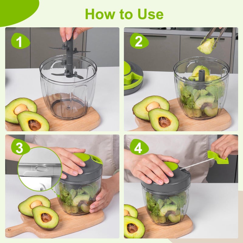 MAMICOOKER Manual Food Processor Vegetable Chopper, Portable Hand Pull String Garlic Mincer Onion Cutter for Veggies, Ginger, Fruits, Nuts, Herbs, etc., 900ml-Gray - Image 2