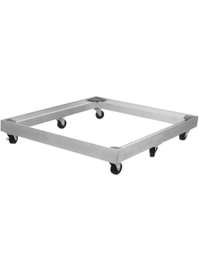 قاعدة ثلاجة وأجهزة منزلية كبيرة مقاس 72.5 × 72.5 سم من الألومنيوم المقوى، حامل قاعدي متين بلون فضي مقاوم للصدأ والرطوبة، قاعدة تثبيت للأجهزة الثقيلة توفر الحماية والتهوية للمطابخ العصرية - Image 1