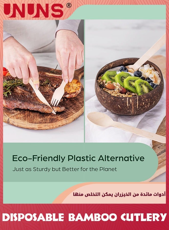 UNUNS Wooden Compostable Utensils Set,100 Pieces (40 Forks 30 Spoons 30 Knives),Sturdy Wood Disposable Cutlery,Eco-Friendly Biodegradable Utensils For Party,Free From Plastic Cutlery Set For Eating - Image 2