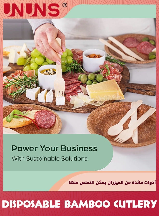 UNUNS Wooden Compostable Utensils Set,100 Pieces (40 Forks 30 Spoons 30 Knives),Sturdy Wood Disposable Cutlery,Eco-Friendly Biodegradable Utensils For Party,Free From Plastic Cutlery Set For Eating - Image 3