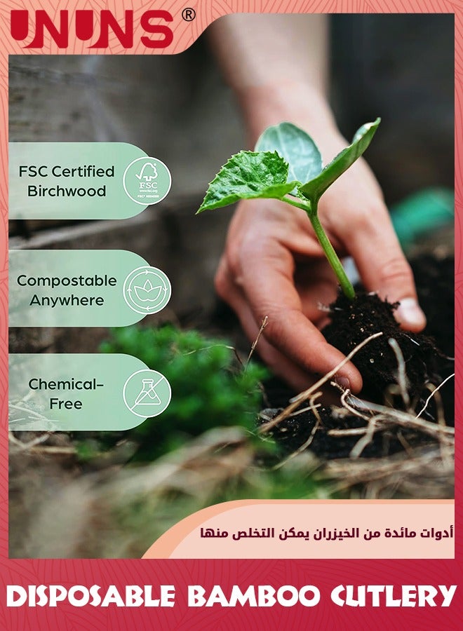 UNUNS Wooden Compostable Utensils Set,100 Pieces (40 Forks 30 Spoons 30 Knives),Sturdy Wood Disposable Cutlery,Eco-Friendly Biodegradable Utensils For Party,Free From Plastic Cutlery Set For Eating - Image 4