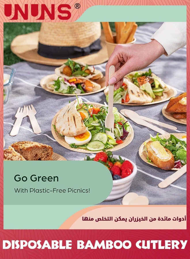 UNUNS Wooden Compostable Utensils Set,100 Pieces (40 Forks 30 Spoons 30 Knives),Sturdy Wood Disposable Cutlery,Eco-Friendly Biodegradable Utensils For Party,Free From Plastic Cutlery Set For Eating - Image 5