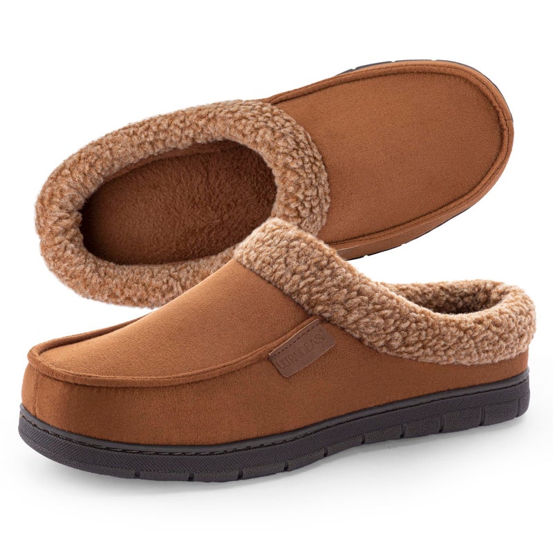 ULTRAIDEAS Men's Warm Fuzzy Moccasin Clog Slipper, Slip on Winter Comfy Indoor/Outdoor House Shoes(Chestnut, 11-12) - Image 1