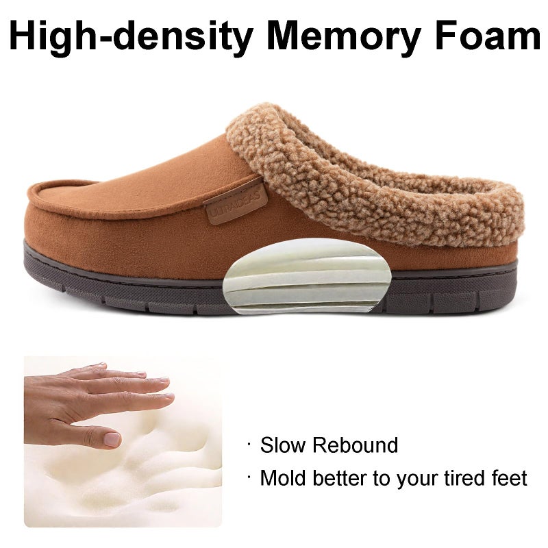 ULTRAIDEAS Men's Warm Fuzzy Moccasin Clog Slipper, Slip on Winter Comfy Indoor/Outdoor House Shoes(Chestnut, 11-12) - Image 3